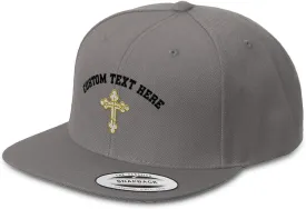 Custom Snapback Baseball Cap Gold Outline Orthodox Cross Embroidery Snaps