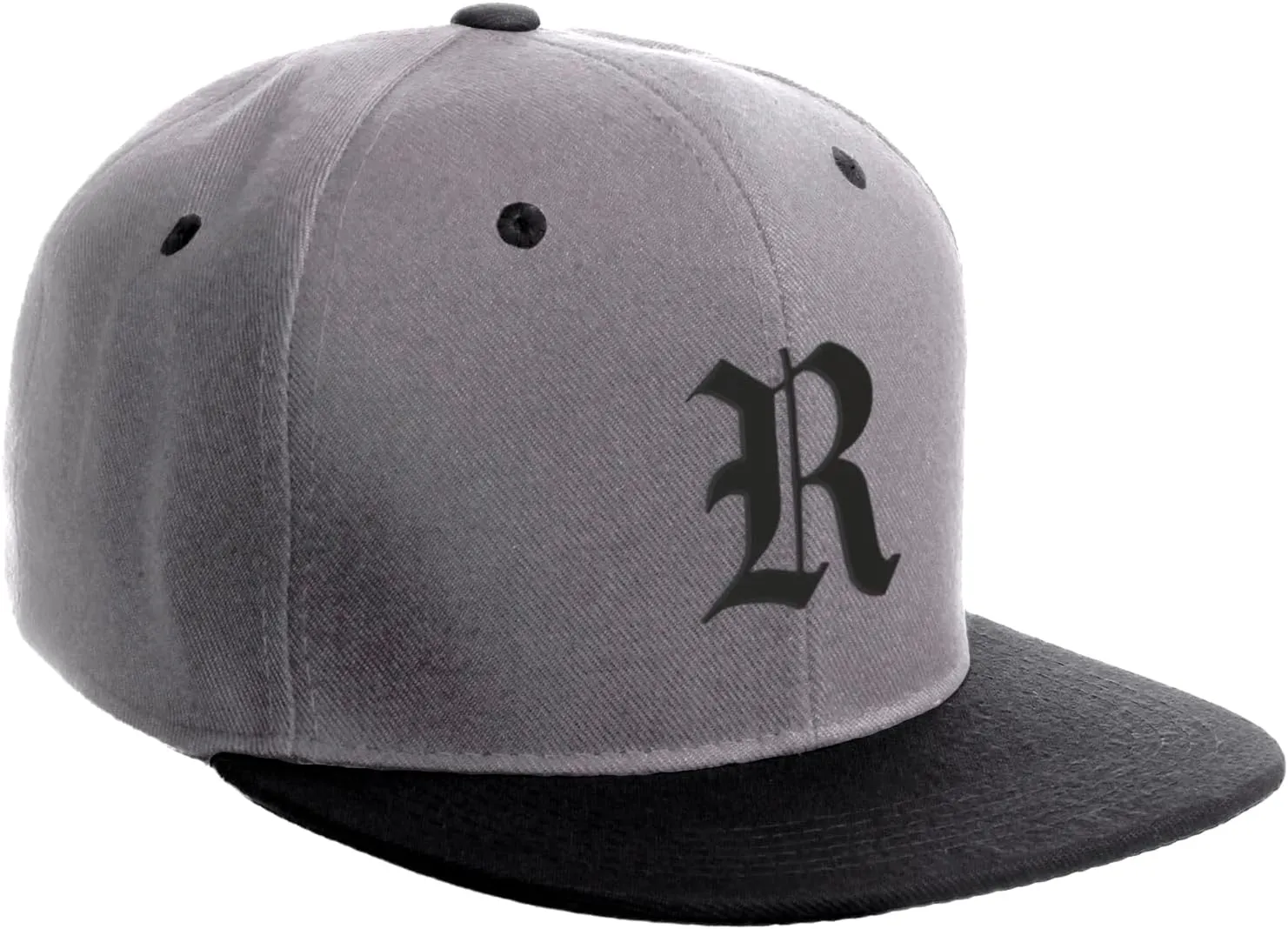 Daxton Classic Snapback Hat Old English Black Font Alphabet A to Z Flat Bill Visor Cap