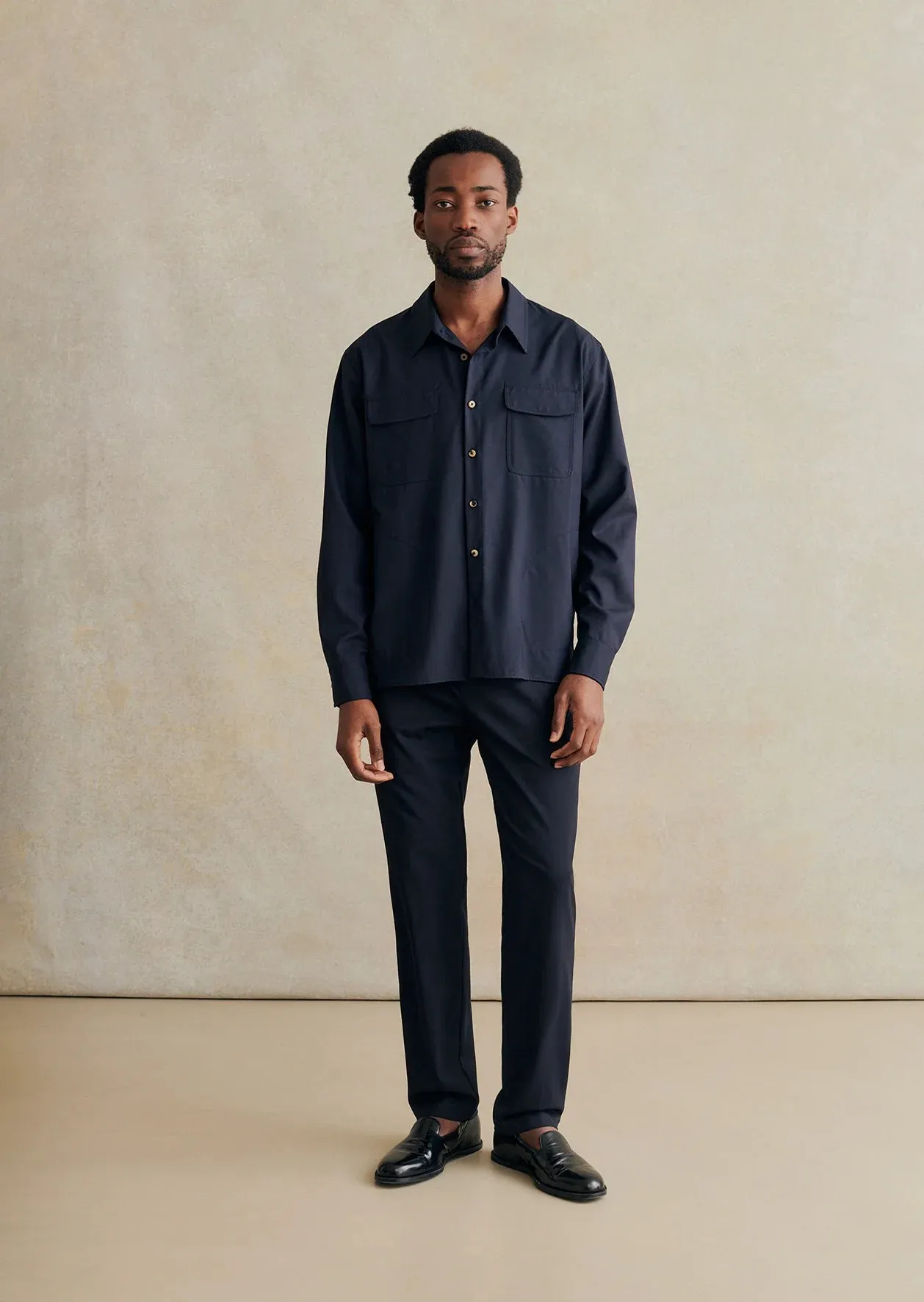 De Bonne Facture Two Pocket Overshirt Cold Wool / Navy