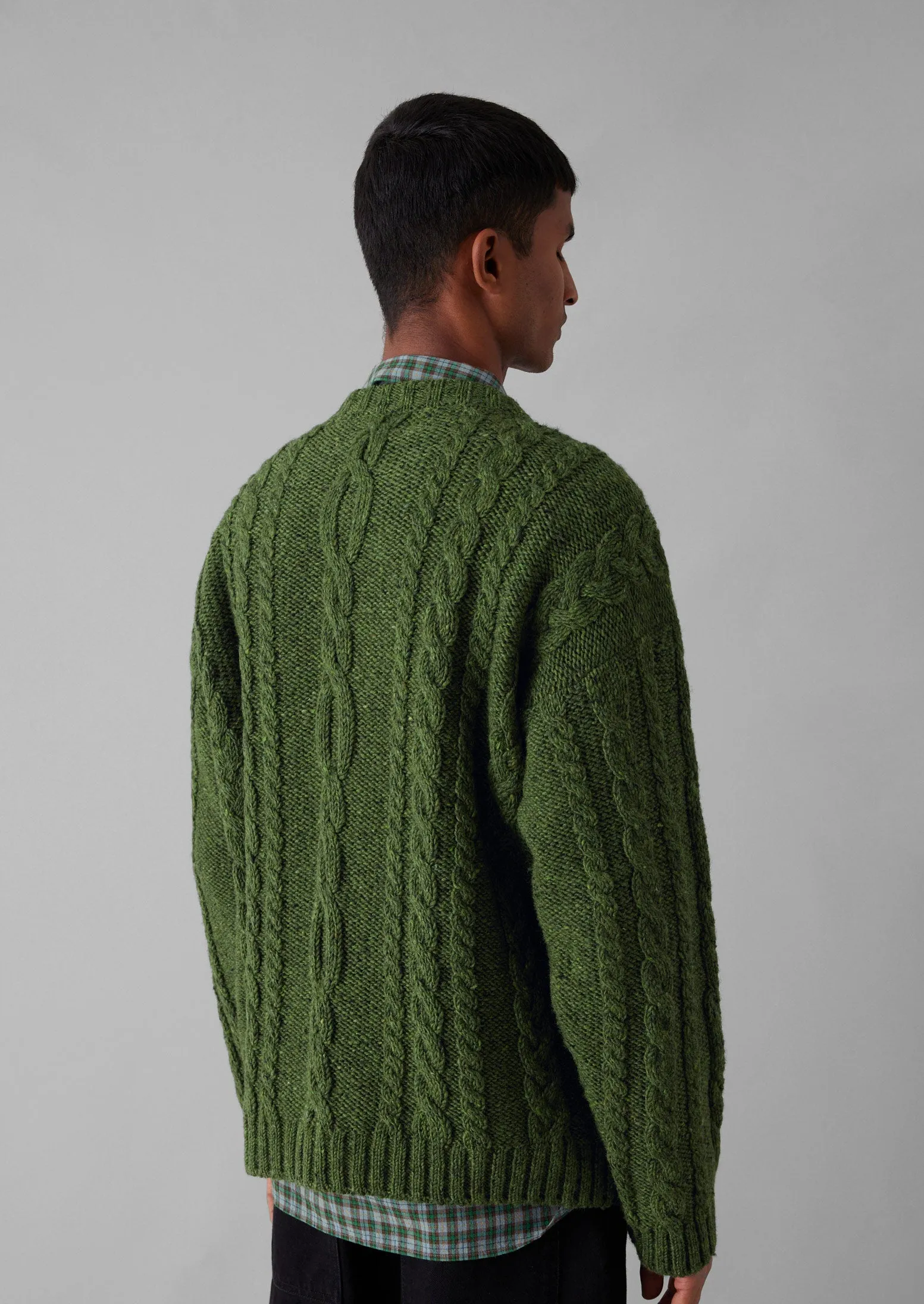 Donegal Wool Cable Sweater | Green Jasper