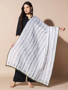 Elegant Handcrafted Kota Doriya Dupatta with Lucknowi Chikankari Embroidery