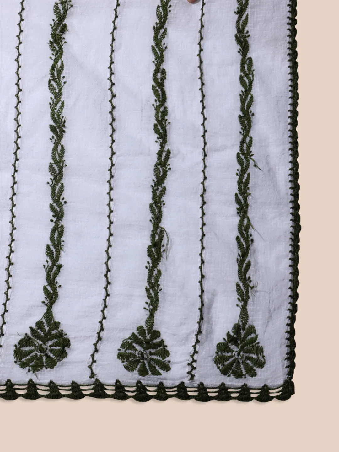 Elegant Handcrafted Kota Doriya Dupatta with Lucknowi Chikankari Embroidery