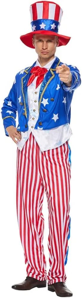 EraSpooky Deluxe Men's Uncle Sam Costume July Fourth Patriotic Party Fancy Dress