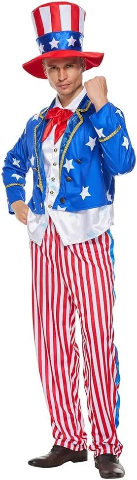 EraSpooky Deluxe Men's Uncle Sam Costume July Fourth Patriotic Party Fancy Dress