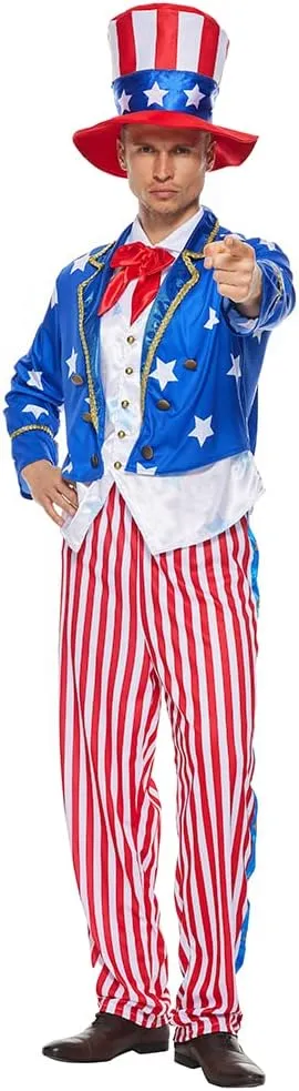 EraSpooky Deluxe Men's Uncle Sam Costume July Fourth Patriotic Party Fancy Dress