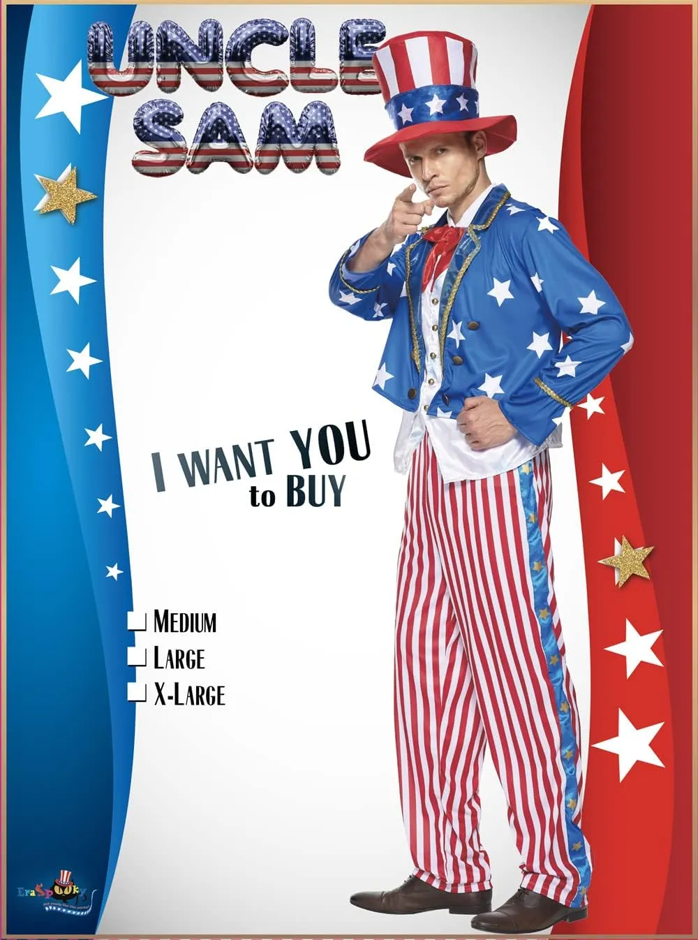 EraSpooky Deluxe Men's Uncle Sam Costume July Fourth Patriotic Party Fancy Dress