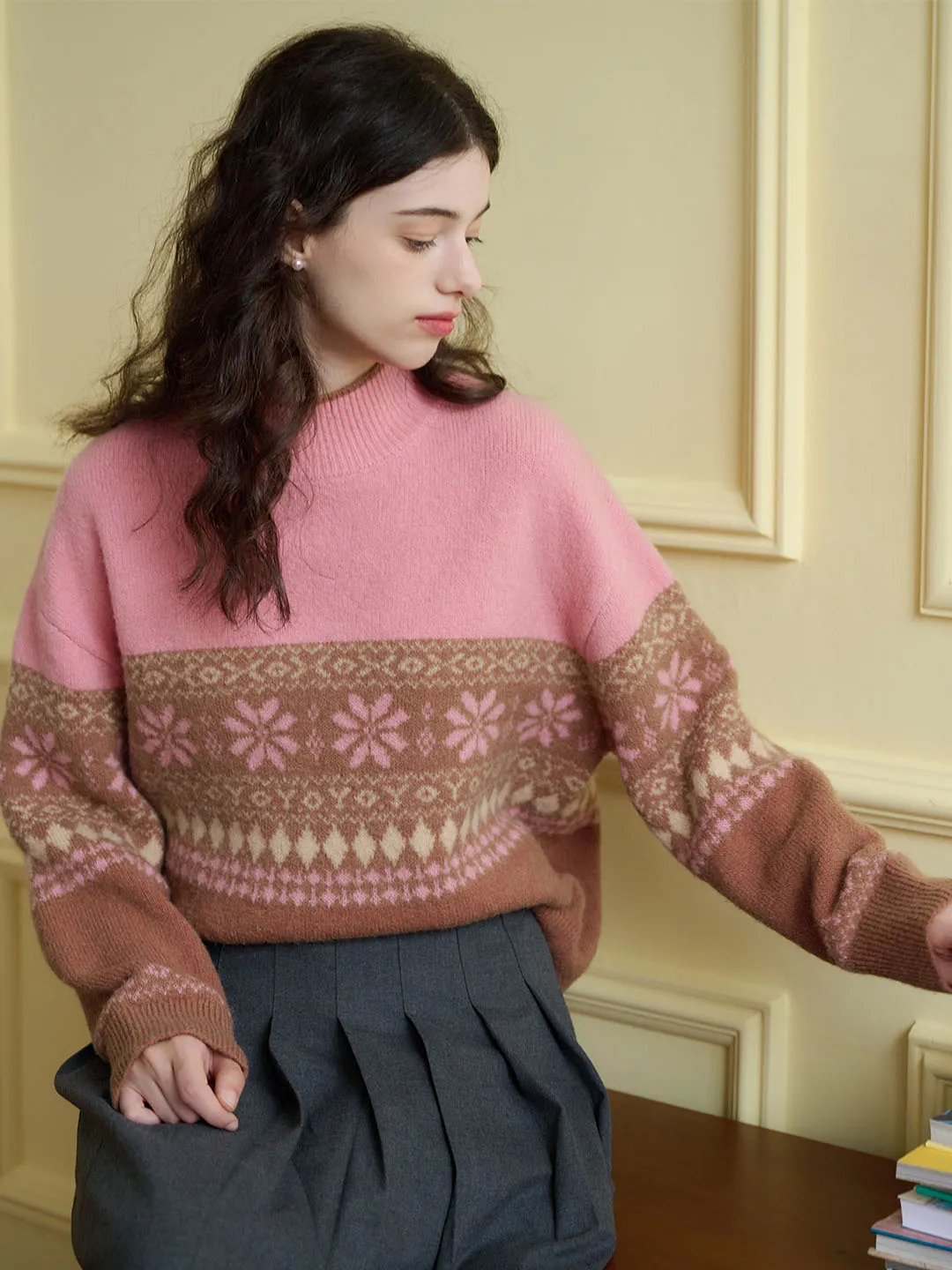 【Final Sale】Savannah Geo Pattern Drop Shoulder Sweater