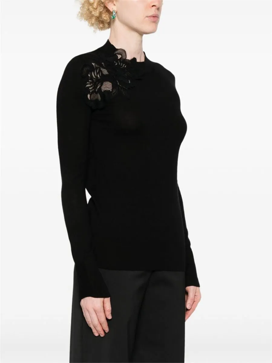 FLORAL-LACE APPLIQUÉ SWEATER