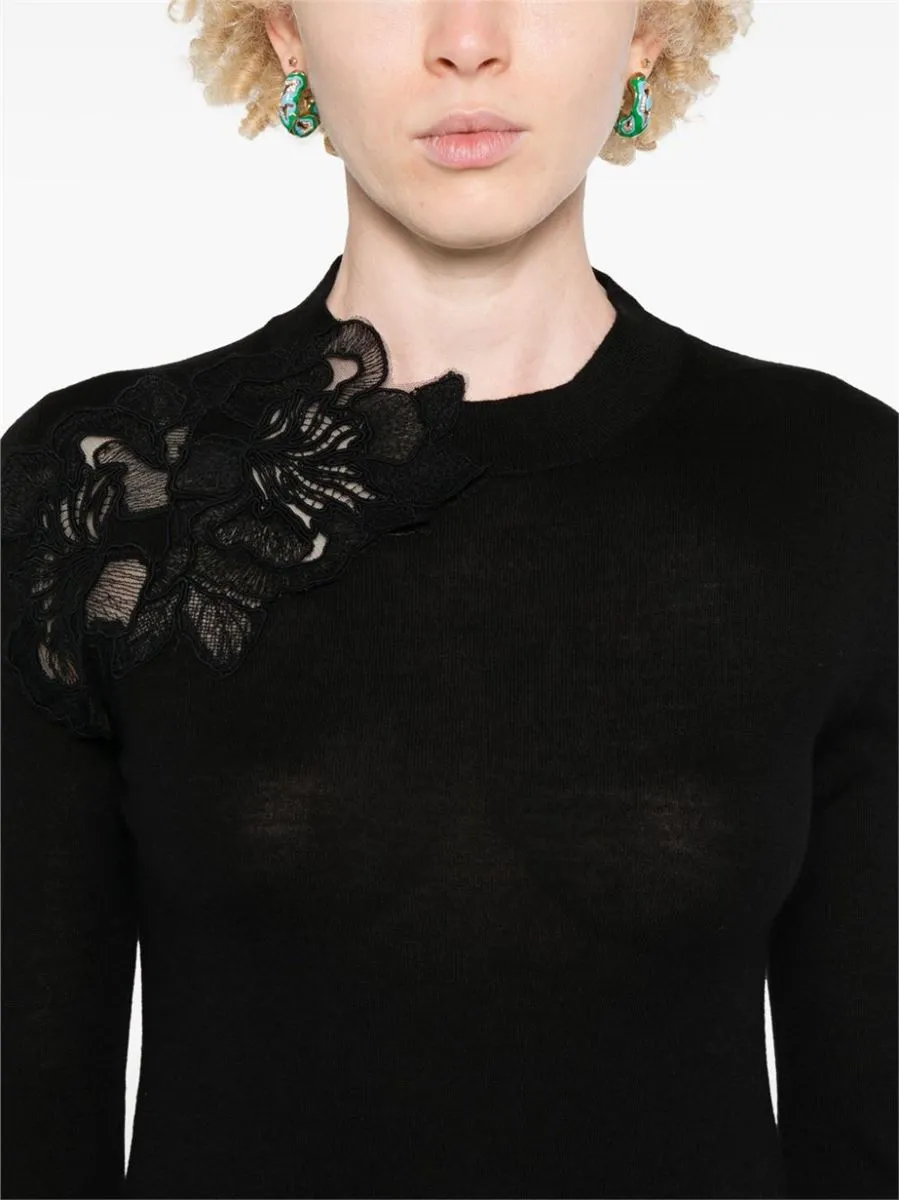 FLORAL-LACE APPLIQUÉ SWEATER