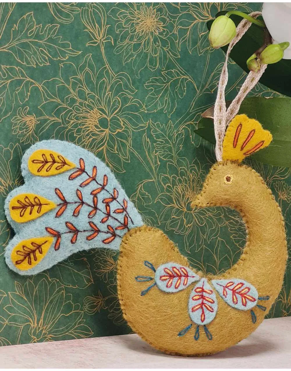 Folk Peacock Embroidered Felt Craft Kit, Corinne Lapierre