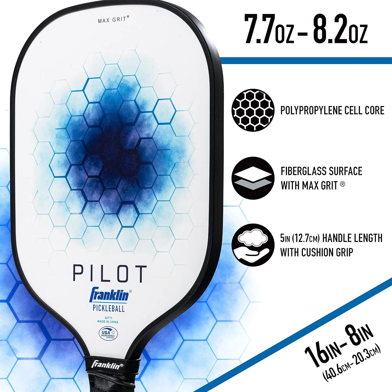 Franklin Sports Pickleball Paddle - Pilot Polypropylene Core Pickleball Racket - Official USA Pickleball (USAPA) Approved Pickleball Paddle - Lightweight Pro Racket - 10mm Thick Core