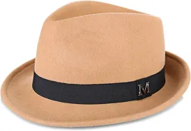FREEBIRD99 100% Wool Felt Panama Fedora Hat Short Brim Trilby Flat Hat for Men Women