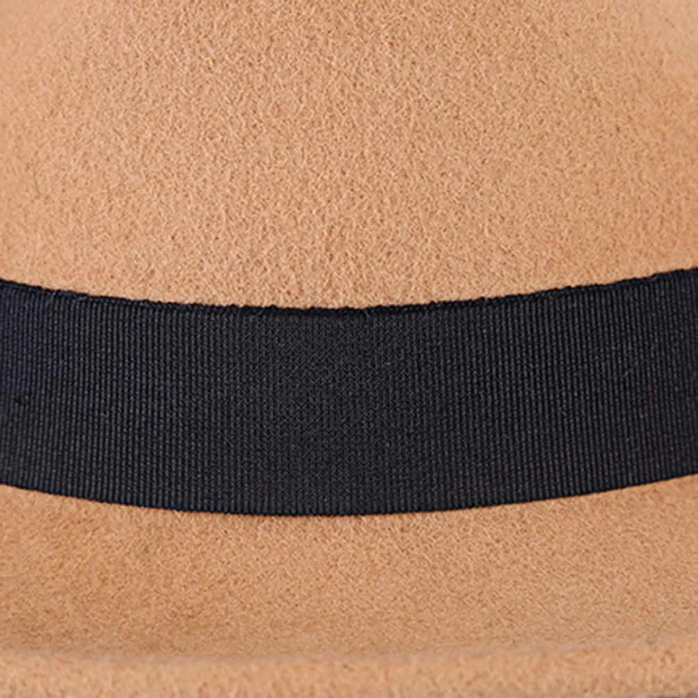 FREEBIRD99 100% Wool Felt Panama Fedora Hat Short Brim Trilby Flat Hat for Men Women