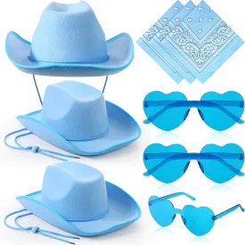 Geyoga 9 Pcs Cowboy Hat with Paisley Print Bandanas and Heart Shape Sunglasses for Adults Cowboy Party Costume
