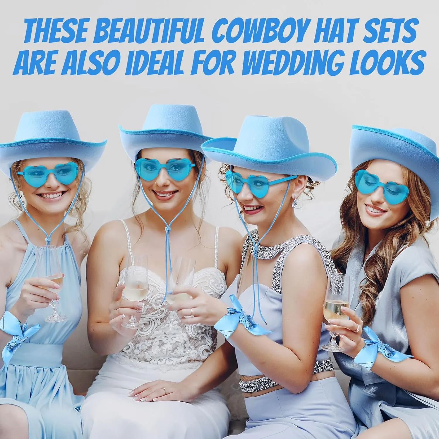 Geyoga 9 Pcs Cowboy Hat with Paisley Print Bandanas and Heart Shape Sunglasses for Adults Cowboy Party Costume