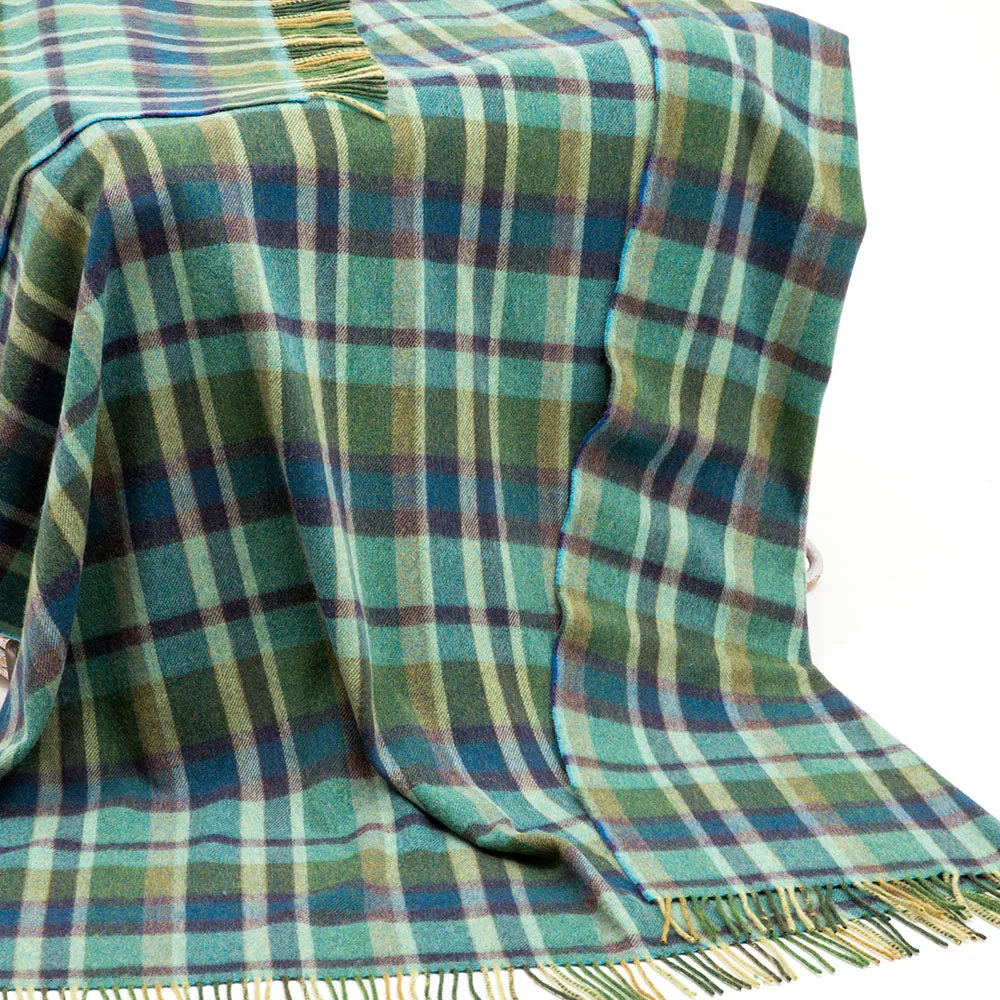 Green and Blue Check Lambswool Blanket