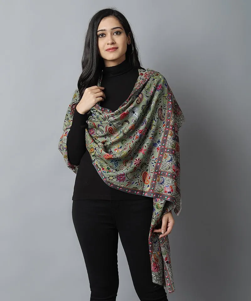Green Kalamkari Pashmina-Cashmere Stole