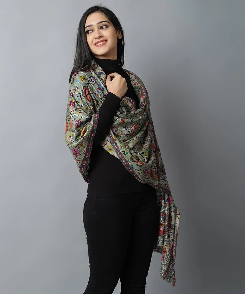 Green Kalamkari Pashmina-Cashmere Stole