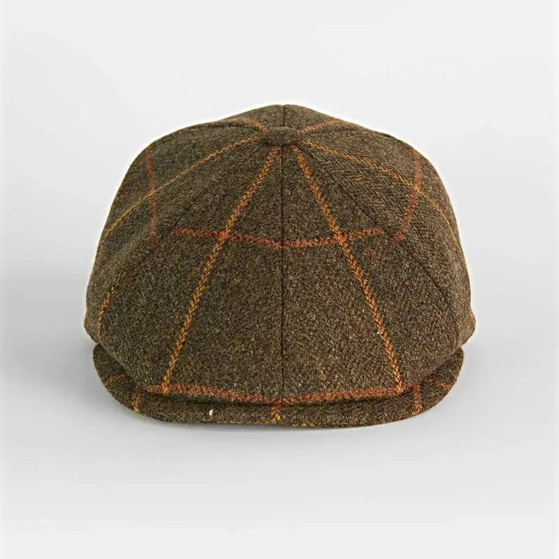 Green With Large Gold Check Wool Toni Cap