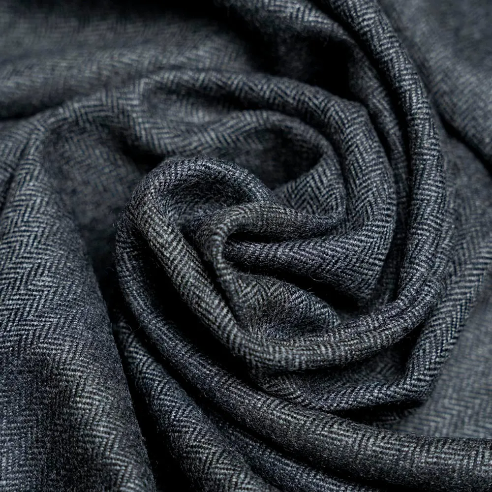 Herringbone Textured, Grey, Wool Rich, Worsted Tweed Blazer Fabric