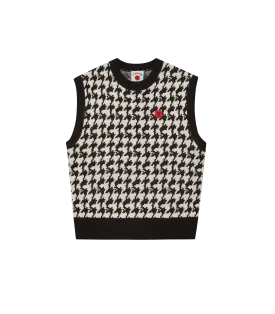 HOUNDSTOOTH KNITTED VEST - BLACK AND WHITE