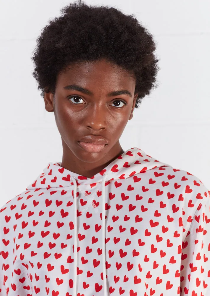 House Of Holland Merino Wool Red And White Heart Print Hoodie