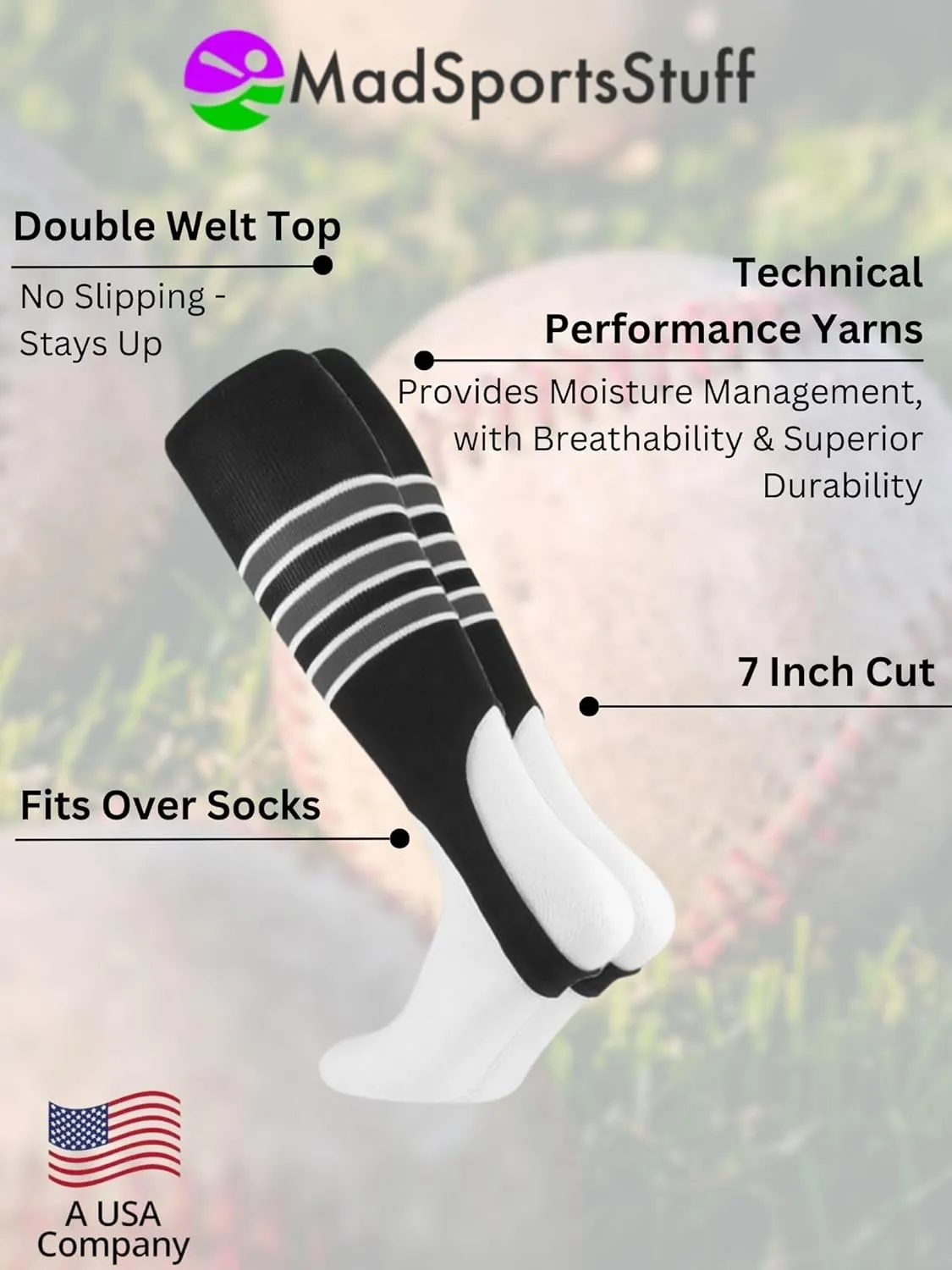 MadSportsStuff Baseball Stirrups Softball Stirrups with Stripes for Boys Girls Men Women Pattern B 3 Stripe