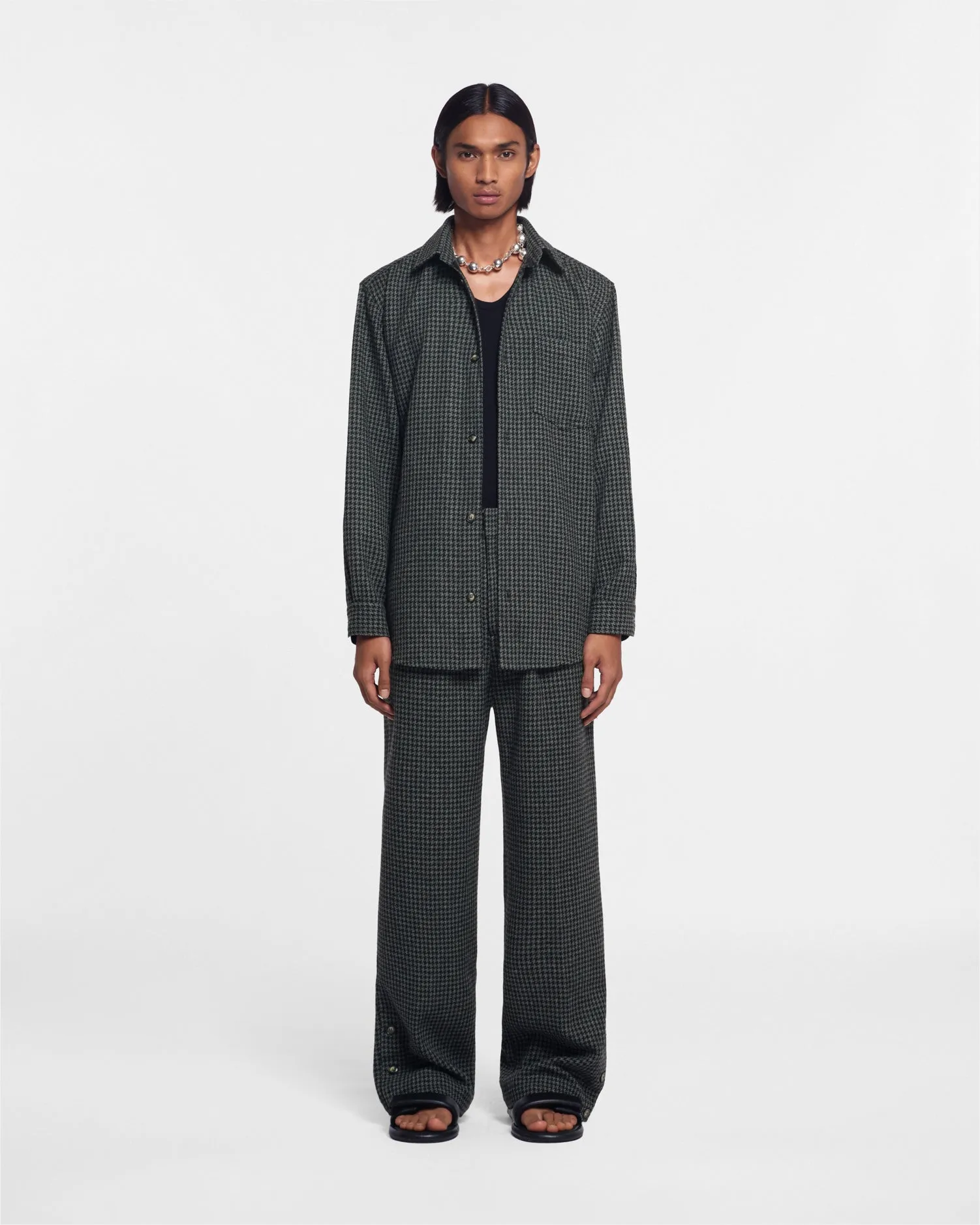 Matize - Sale Houndstooth Wool Shirt - Grey Black Houndstooth