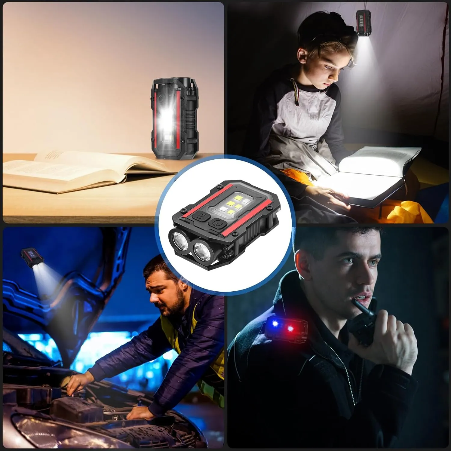 Mini Keychain Flashlight with Clip, 8 Modes Pocket Flash Light, Red Blue COB Side Light, Type-C Rechargeable for Hiking, Camping, Emergency (2, Balck Black)