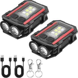 Mini Keychain Flashlight with Clip, 8 Modes Pocket Flash Light, Red Blue COB Side Light, Type-C Rechargeable for Hiking, Camping, Emergency (2, Balck Black)