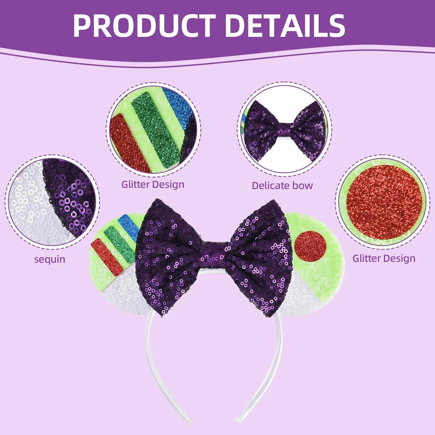 Minnie Ears Headband, Yellow Mouse Ears, Sparkle Silver Princess Ears for Women Girls (Buzz Light Year)