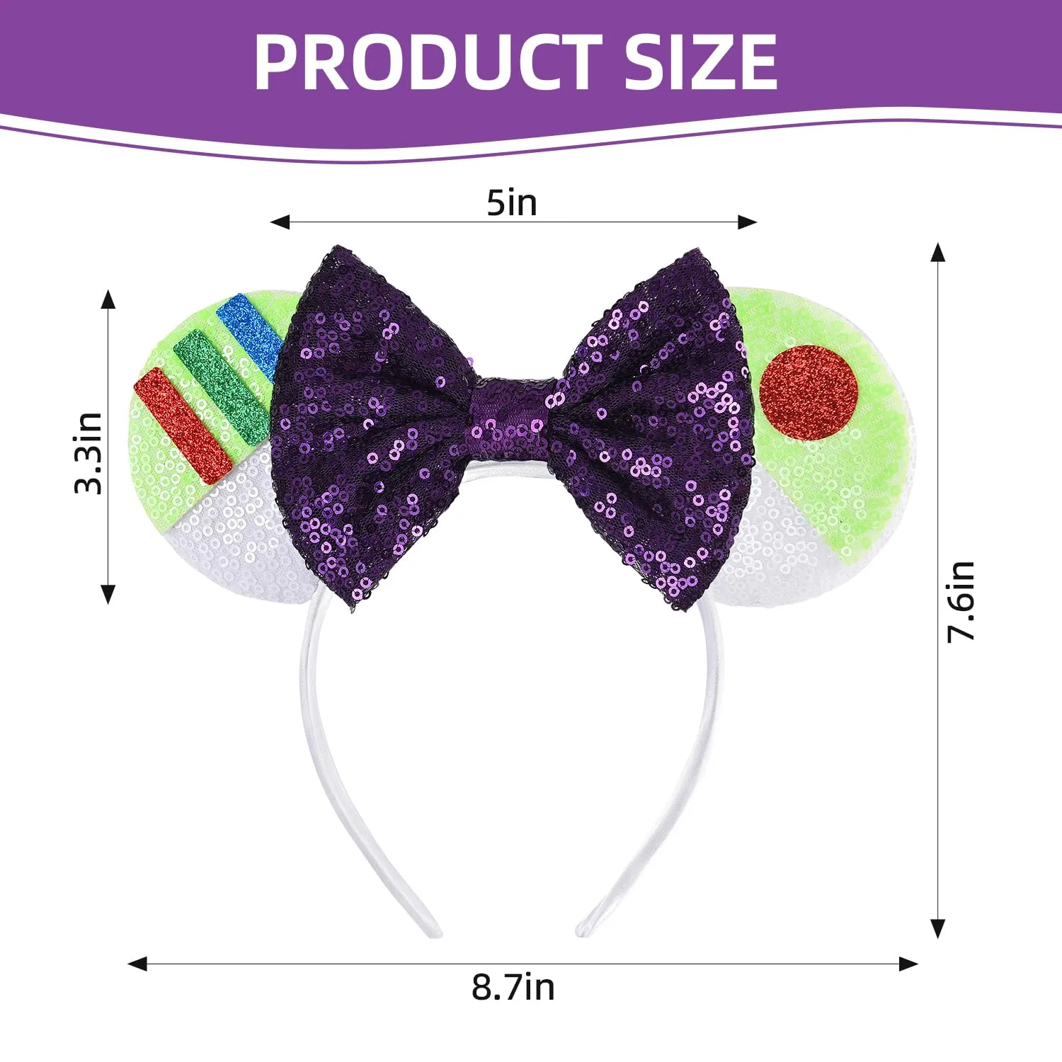 Minnie Ears Headband, Yellow Mouse Ears, Sparkle Silver Princess Ears for Women Girls (Buzz Light Year)