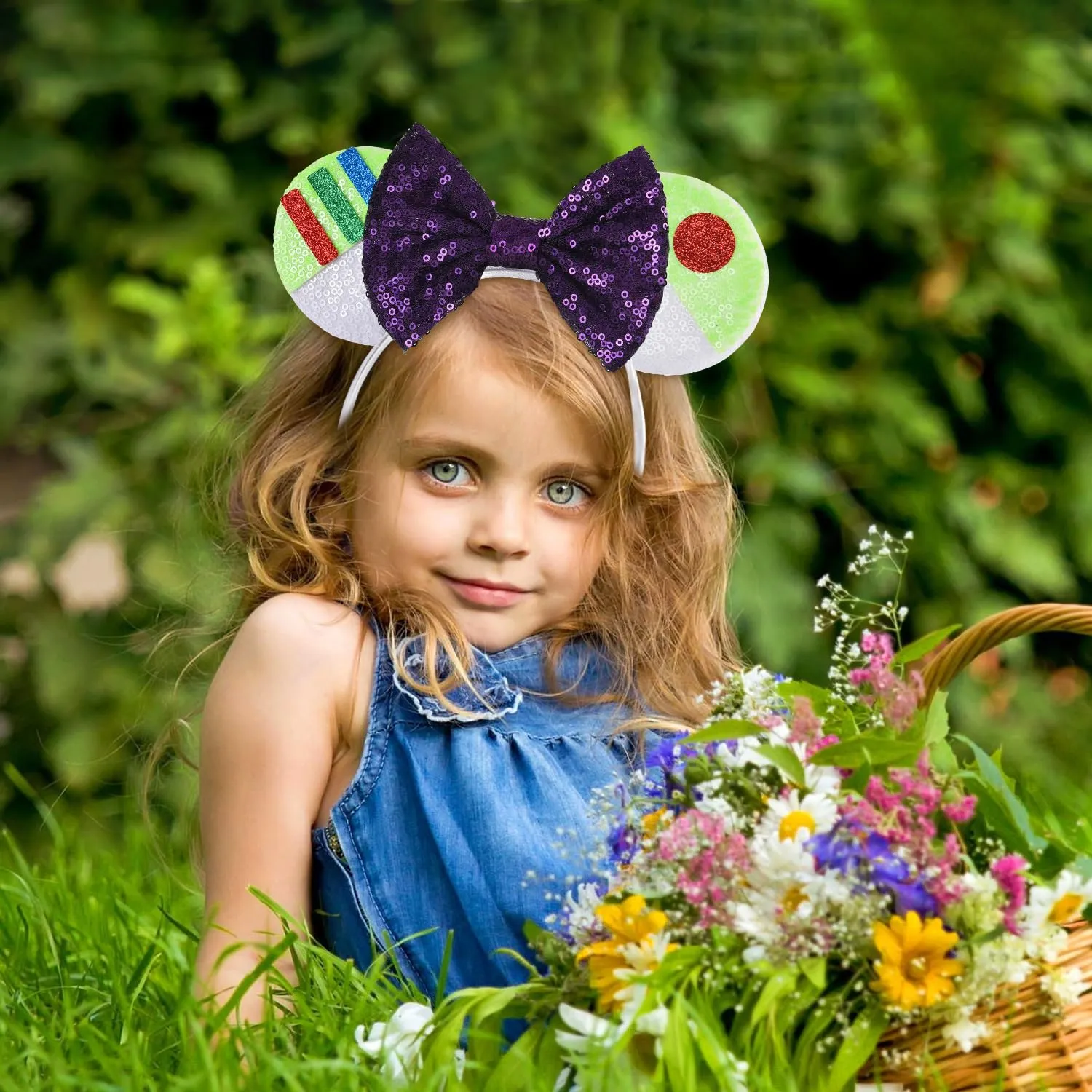 Minnie Ears Headband, Yellow Mouse Ears, Sparkle Silver Princess Ears for Women Girls (Buzz Light Year)
