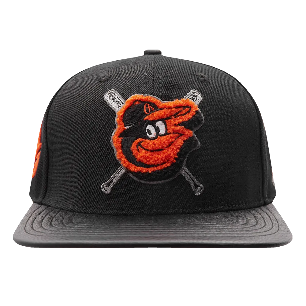 MLB BALTIMORE ORIOLES MASHUP UNISEX WOOL LEATHER STRAPBACK HAT (BLACK)