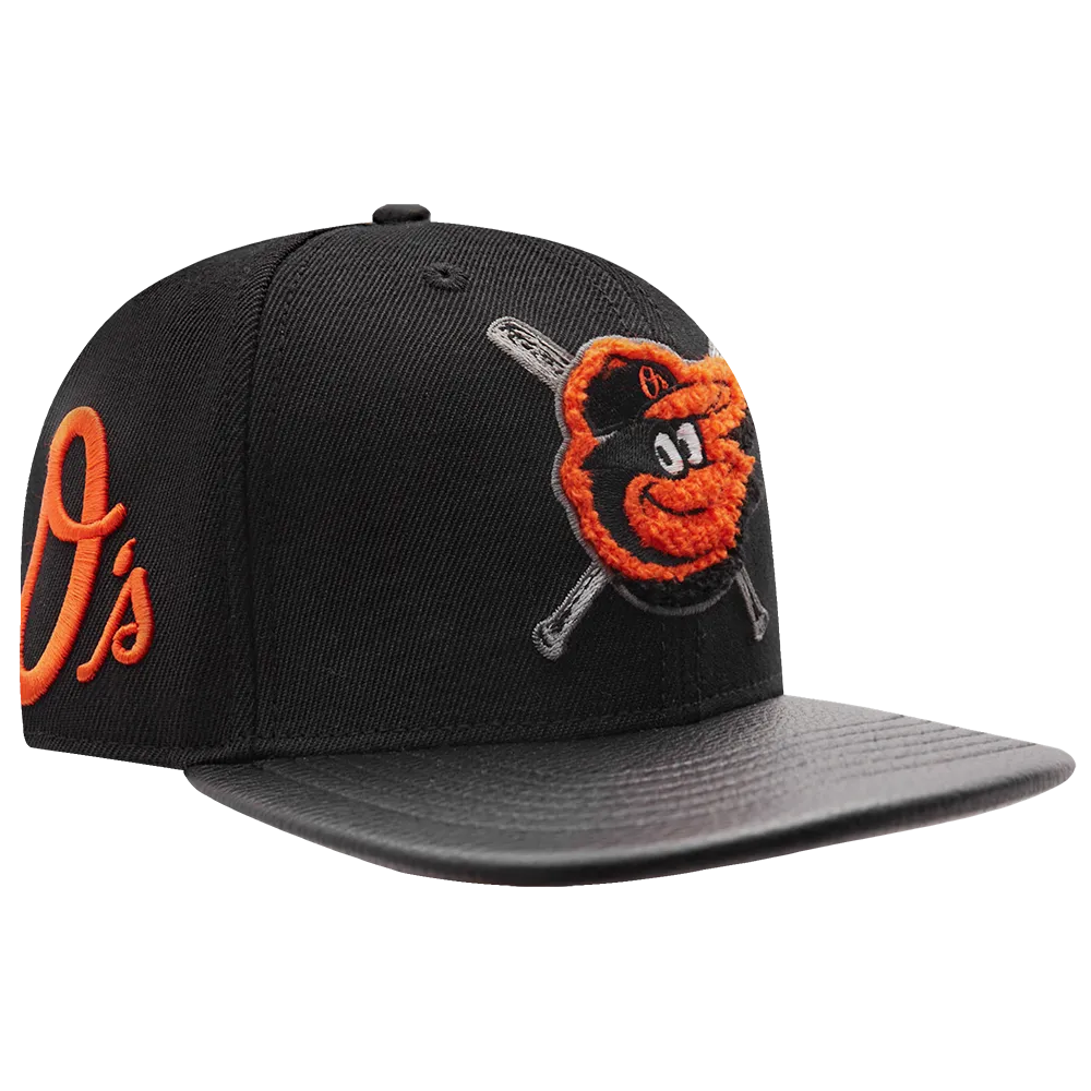 MLB BALTIMORE ORIOLES MASHUP UNISEX WOOL LEATHER STRAPBACK HAT (BLACK)