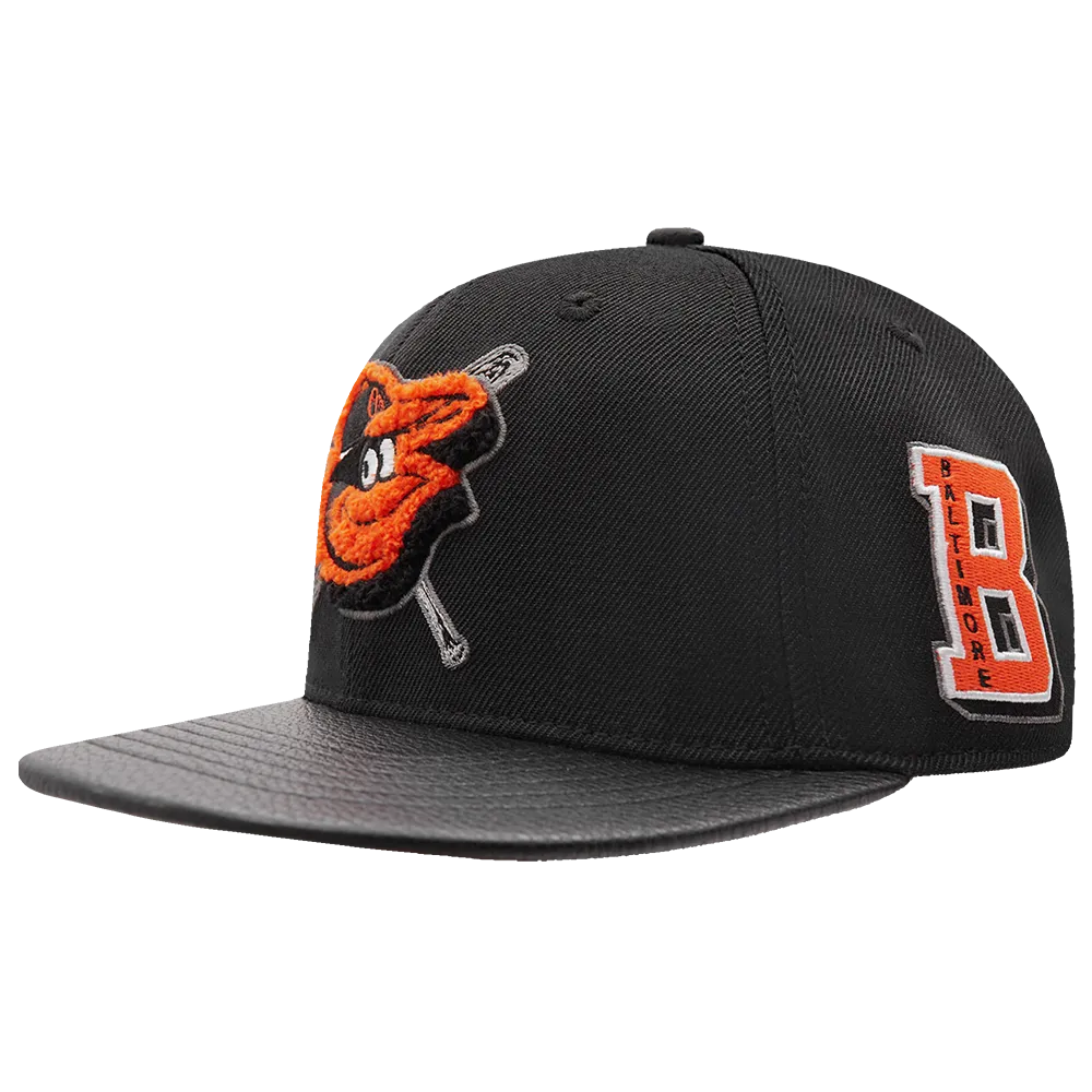 MLB BALTIMORE ORIOLES MASHUP UNISEX WOOL LEATHER STRAPBACK HAT (BLACK)