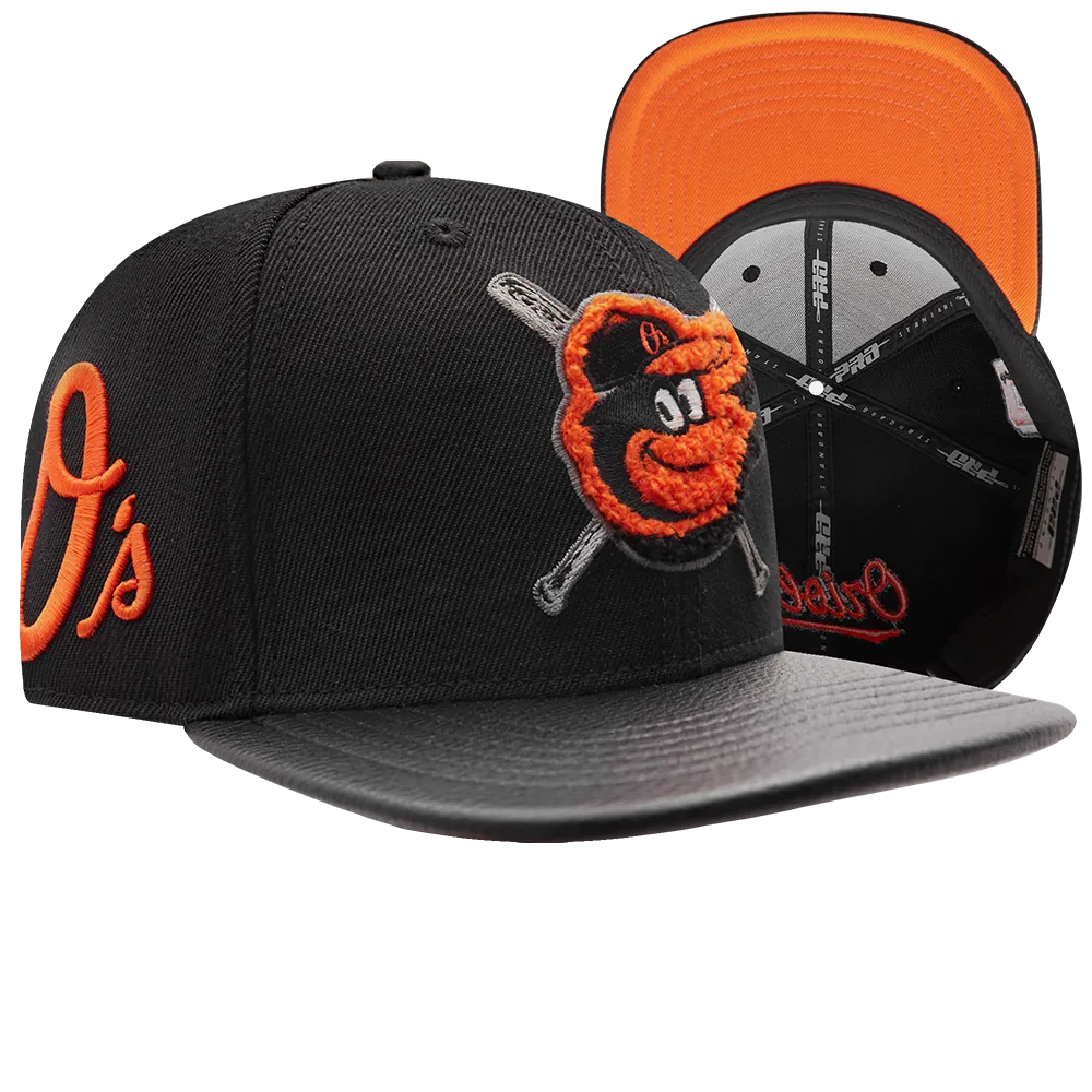 MLB BALTIMORE ORIOLES MASHUP UNISEX WOOL LEATHER STRAPBACK HAT (BLACK)