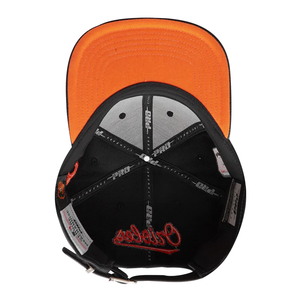 MLB BALTIMORE ORIOLES MASHUP UNISEX WOOL LEATHER STRAPBACK HAT (BLACK)