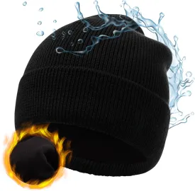 M/L/XL/XXL Waterproof Merino Wool Beanie for Men Women, Warm Fleece Lined Rainproof Windproof Winter Hat for All Weather