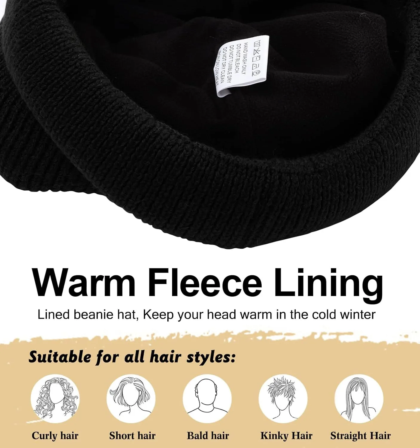 M/L/XL/XXL Waterproof Merino Wool Beanie for Men Women, Warm Fleece Lined Rainproof Windproof Winter Hat for All Weather