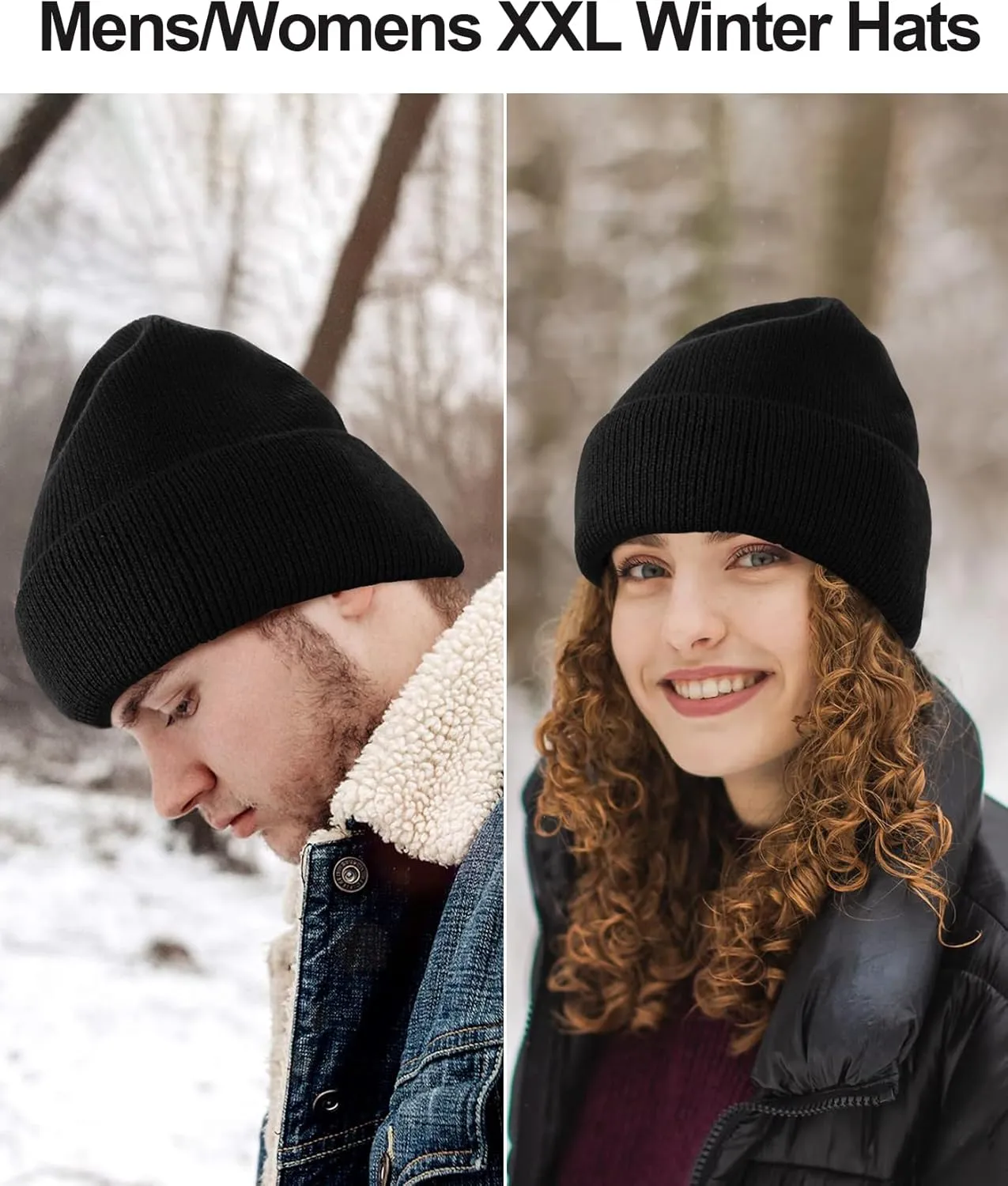 M/L/XL/XXL Waterproof Merino Wool Beanie for Men Women, Warm Fleece Lined Rainproof Windproof Winter Hat for All Weather