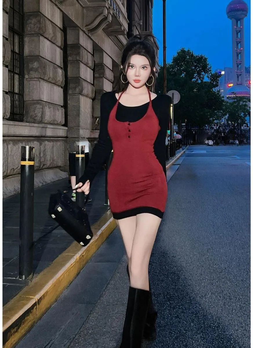 O240020 2-Colors Knitted Slim Fit Dress