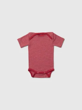 organic merino wool and silk short-sleeved onesie in red/natural stripe - baby/toddler