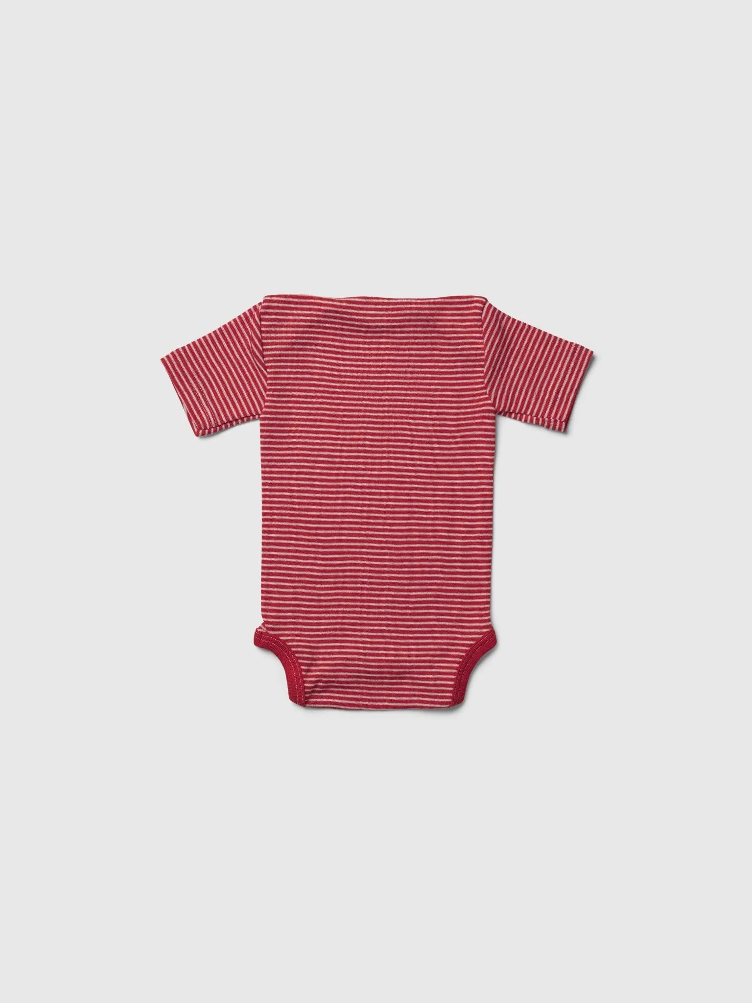 organic merino wool and silk short-sleeved onesie in red/natural stripe - baby/toddler