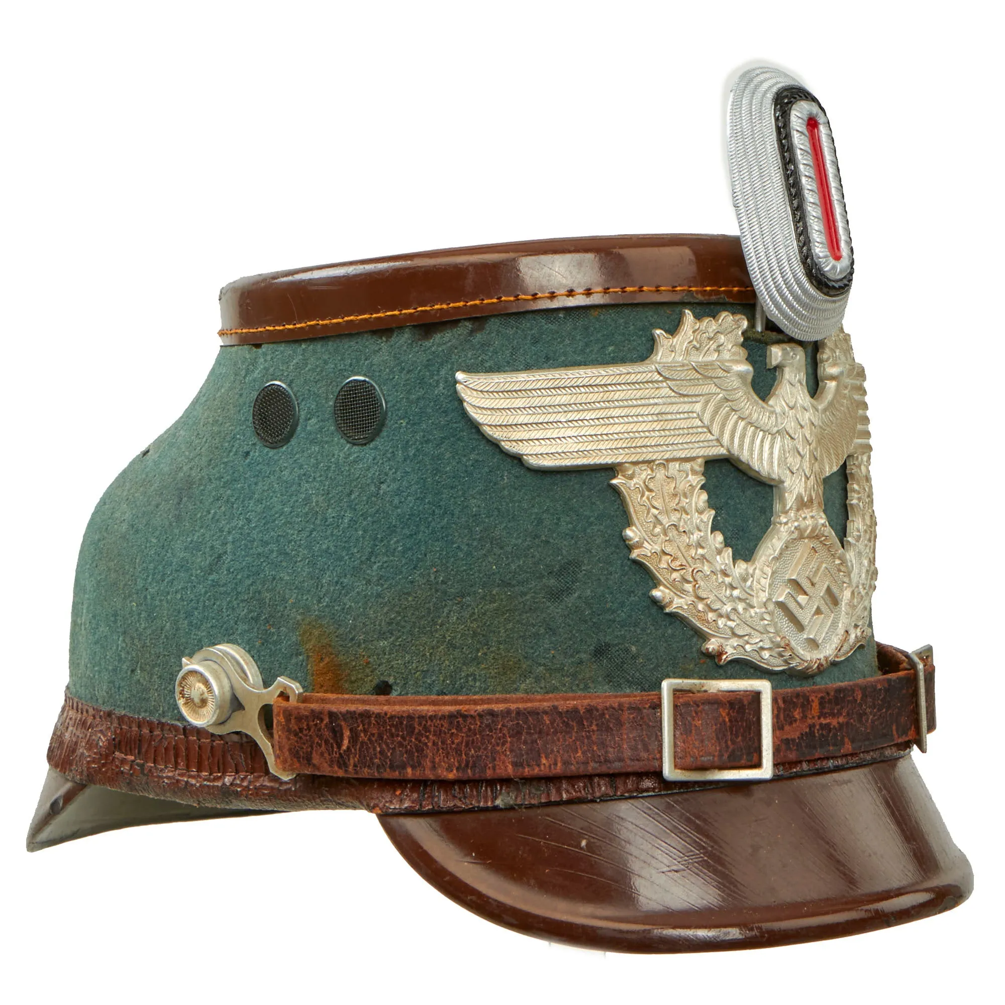 Original German WWII 1937 Dated Late Pattern Rural Police Shako by EREL - Size 61