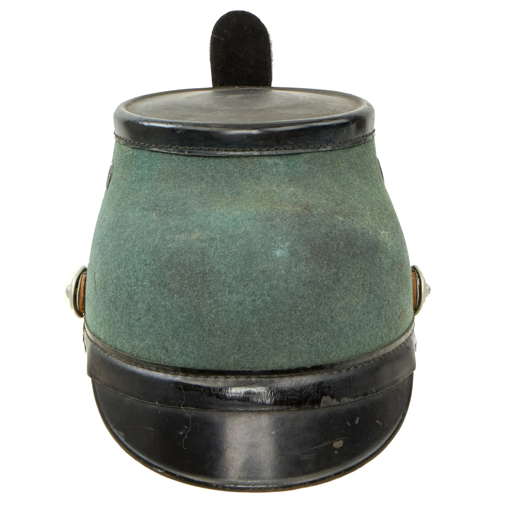 Original German WWII 1938 Dated Late Pattern Metropolitan Police Officer Shako by EREL with Chin Scales & Bullion Cockade - Size 56 ½ cm