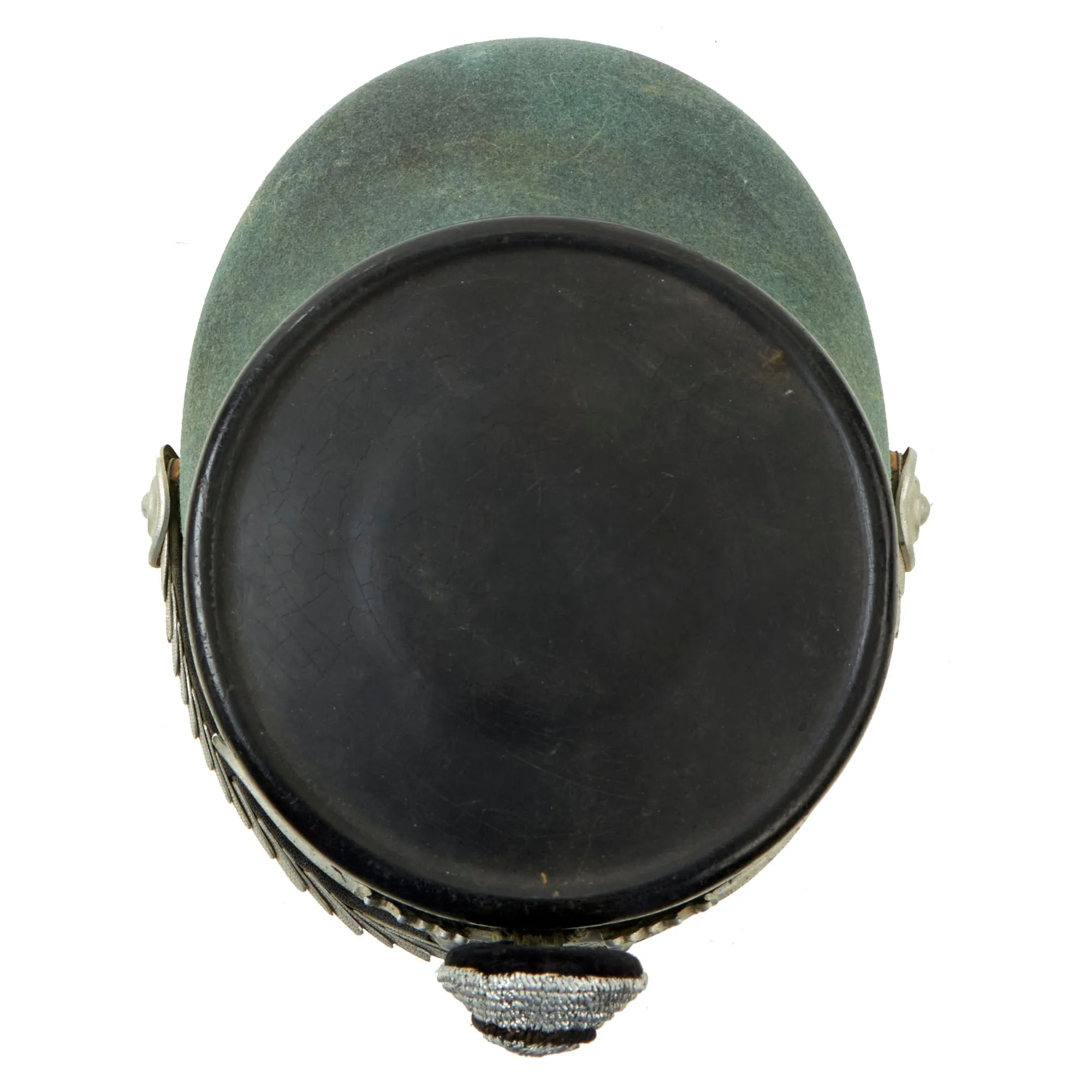 Original German WWII 1938 Dated Late Pattern Metropolitan Police Officer Shako by EREL with Chin Scales & Bullion Cockade - Size 56 ½ cm