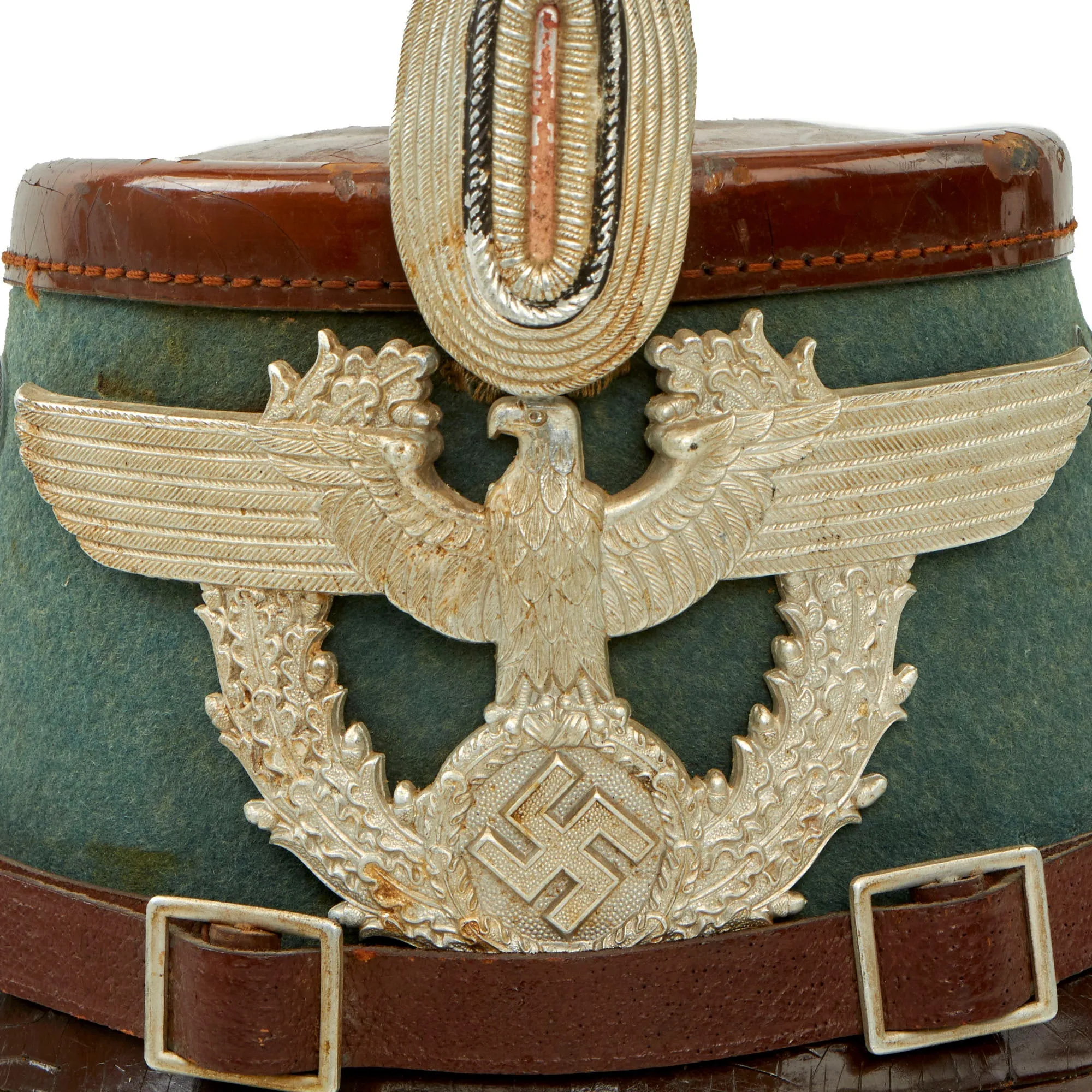 Original German WWII 1939 Dated Late Pattern Rural Police Shako by EREL - Size 56