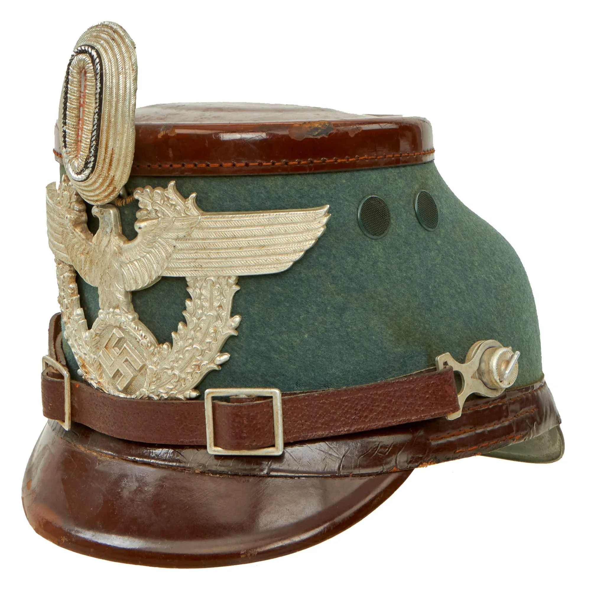 Original German WWII 1939 Dated Late Pattern Rural Police Shako by EREL - Size 56