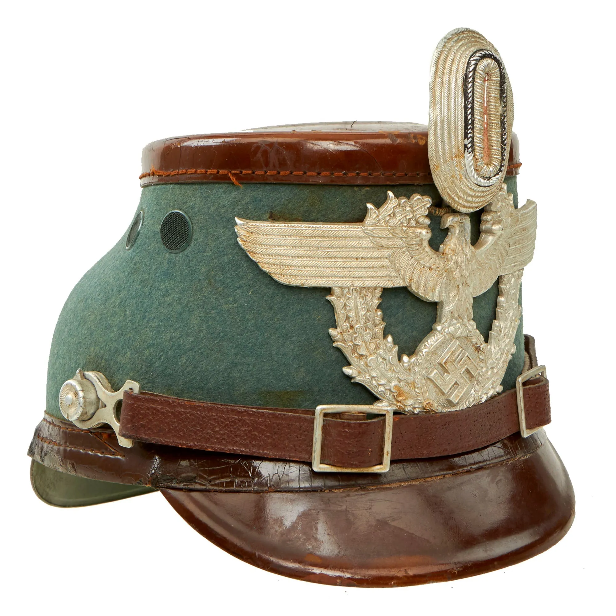 Original German WWII 1939 Dated Late Pattern Rural Police Shako by EREL - Size 56